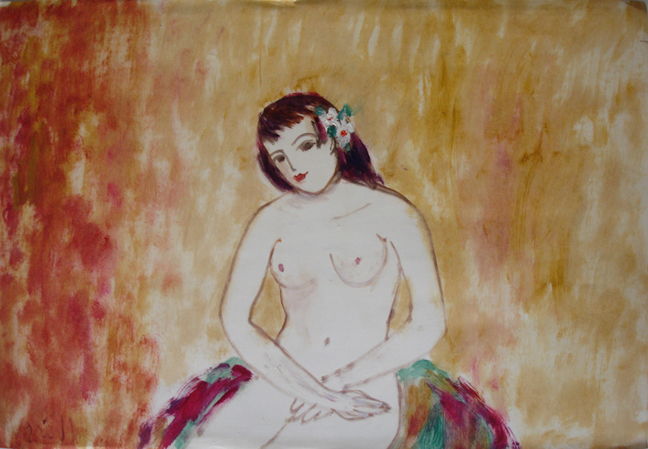 nude with flower in hair